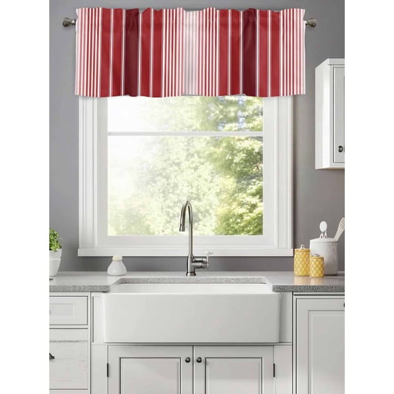 Abstract Red Gradient Stripe Valances for Windows,Kitchen Valance Rod Pocket Short Curtain,Modern Geometric Stripe Valance Curtain Window Valances for Bedroom Living Room 42x12in