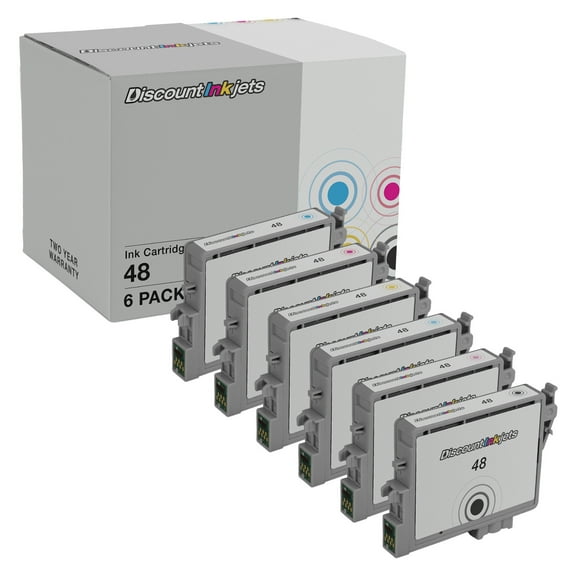 DI Ink Cartridge Replacements for Epson 48 T048 (6-Pack Multi Color Set) Compatible with Stylus Photo: R200, R220, R300, R300M, R320, R340, RX500, RX600, RX620