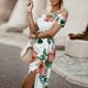 thumbnail image 5 of ICHUANYI Clearance Women's Sexy Off Shoulder Floral Printed High Slit Waist Ruched Bodycon Evening Party Short Sleeve Dresses(Green, L) ICHUANYI WER2023080913624, 5 of 8