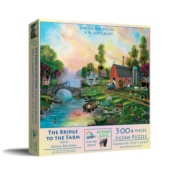 SUNSOUT INC - Bridge to the Farm - 500 pc Large Pieces Jigsaw Puzzle by Artist: Joshua Ben King - Finished Size 19.25" x 26.625" - MPN# 60419