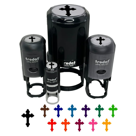 Cross Doodle Christian Self-Inking Rubber Stamp Ink Stamper - Black Ink - Mini 1/2 Inch