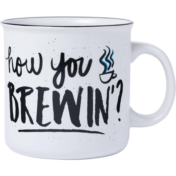 Friends How You Brewin Ceramic Camper-Style Coffee Mug, 20 Ounces