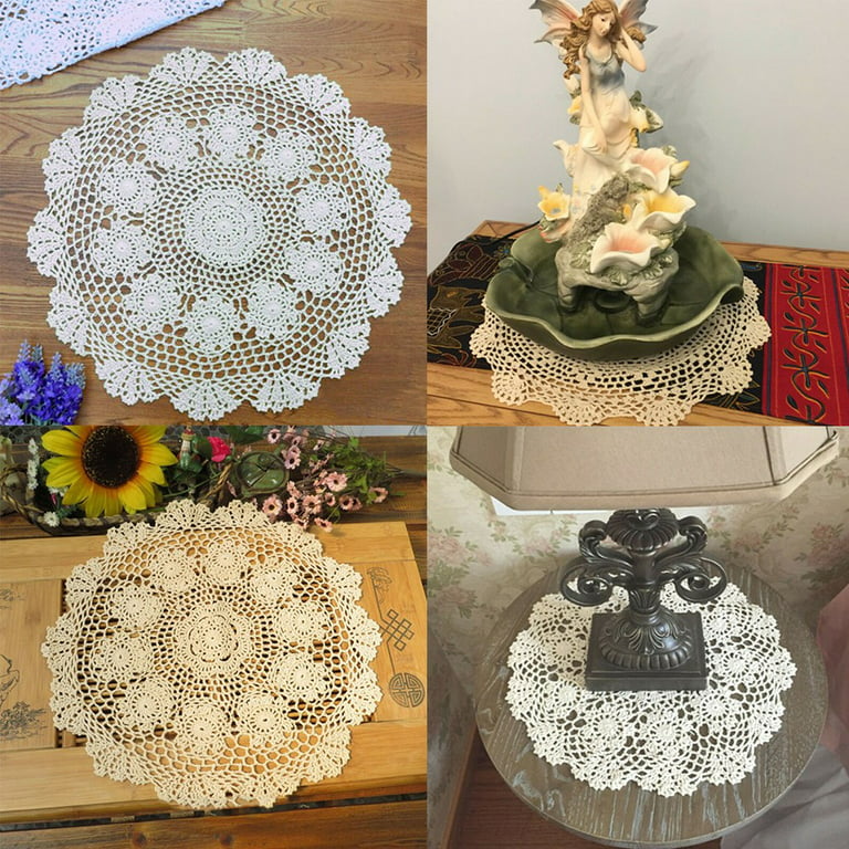 Vintage Beige Cotton Lace Fabric, Crochet Style Circle Fabric