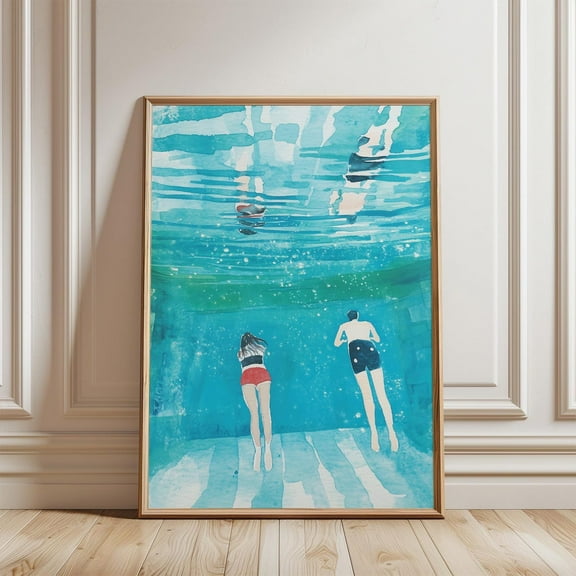 People Swimming In Pool Print, Underwater Summer Poster, Beach House Decor, Minimalist Wall Art, Art Wall Art, Modern Wall Decor, 8x12 UNFRAMED