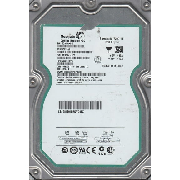 ST3500620AS, 9QM, TK, PN 9BX144-622, FW HP26, Seagate 500GB SATA 3.5 Hard Drive