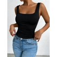 thumbnail image 4 of Women'S Summer Sleeveless Square Neck Tank Top Ruched Slim Fit Basic Vest Tops Black S, 4 of 9