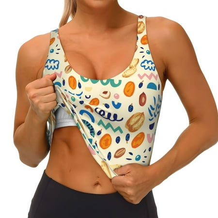 Qokaie Peanuts 8 Pattern Womens Scoop Neck Sports Bra Breathable Workout Vest Padded U Back Medium Impact Fitness Gym Yoga Bra Workout Crop Top