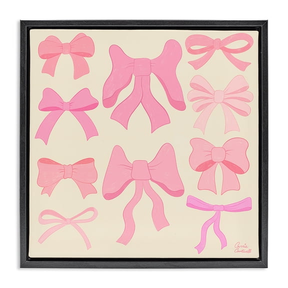 Stupell Industries Art Deco Trendy Pink Bows Assortment Black Floating Frame Canvas Art, 18 x 18, by Carrie Cantwell