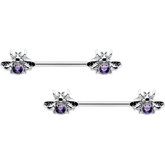 Body Candy 14G Womens Piercing Steel 2Pc Bee Beautiful Insect Purple Nipple Ring Set 9/16