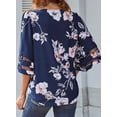 thumbnail image 3 of Asyoly Womens Tops Summer 3/4 Bell Sleeve V Neck Blouse Top Shirt Mesh Panel Loose Casual Loose Fitting Pullover, 3 of 5
