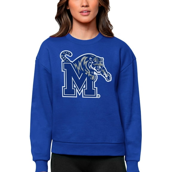 Women's Antigua Royal Memphis Tigers Victory Crewneck Pullover Sweatshirt