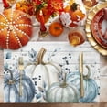 thumbnail image 2 of Fall Placemats Set of 4 Blue White Pumpkin Place Mats Thanksgiving Placemat Berry Eucalyptus Leaves Wood Table Mats for Dining Kitchen Table Holiday Dinner Party Home Fall Decorations 13x19 Inch, 2 of 8