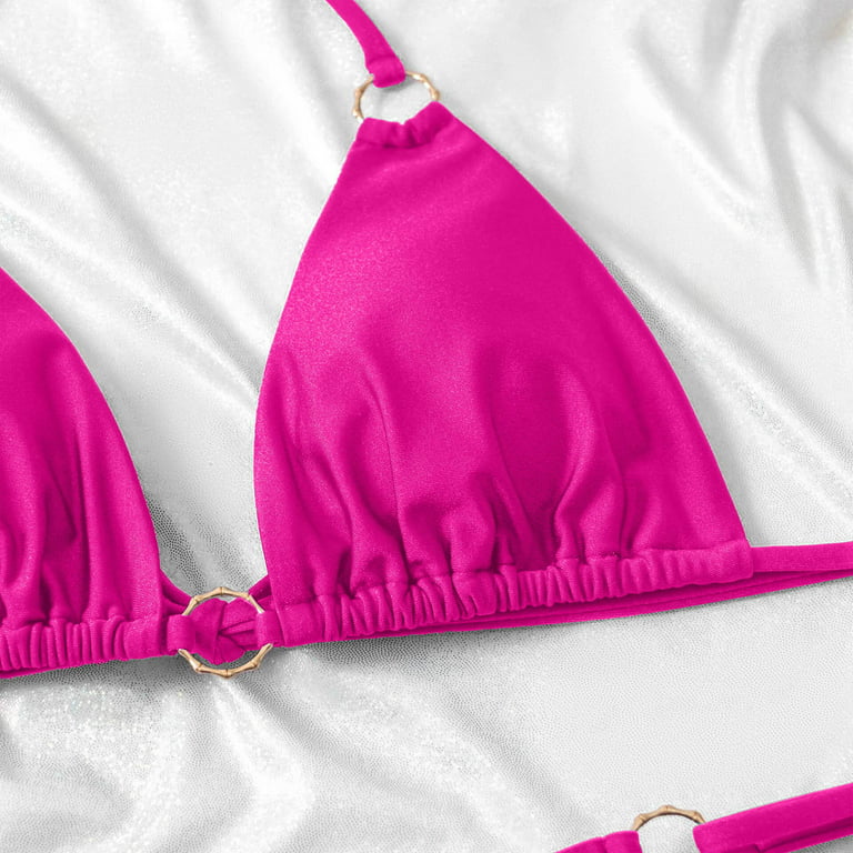 Hot Pink Satin Triangle Bikini Top, Swimwear