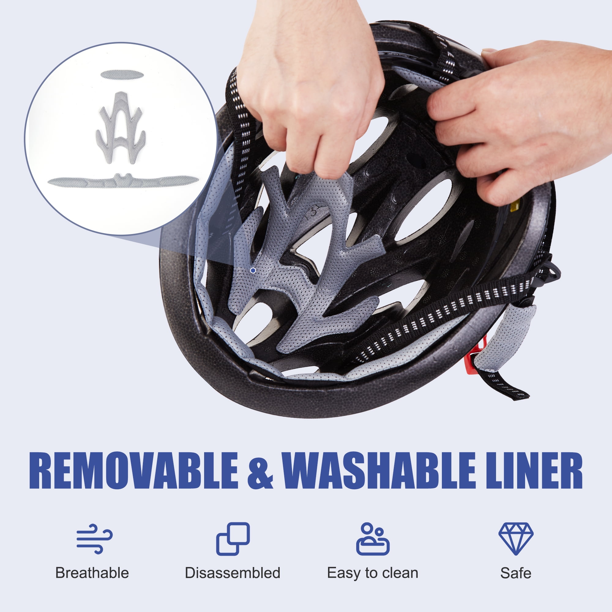 Uarter Lightweight Adult Bike Helmet, Adjustable Fit, Integrated Light, and Detachable Visor. Ideal for Mountain and Road Cycling, Fits Head Sizes 22-24 Inches