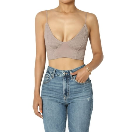 Women s PLUS Smocked Jersey Triangle Bralette Plunge Scoop Neck Stretch Bra Crop Top