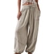 thumbnail image 1 of Pantalones Holgados Informales de Algodón para Mujer, de Pierna , con Costuras de Cordón y Bolsillos. Gris M, 1 of 9