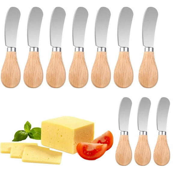 Bexikou 10 Pcs Butter Knives, Cheese Spreader,Wood Handle Butter Spreader,Stainless Steel Butter Spreader Knife Multipurpose Cheese Butter Spreader Knives for Kitchen Birthday Wedding Christmas