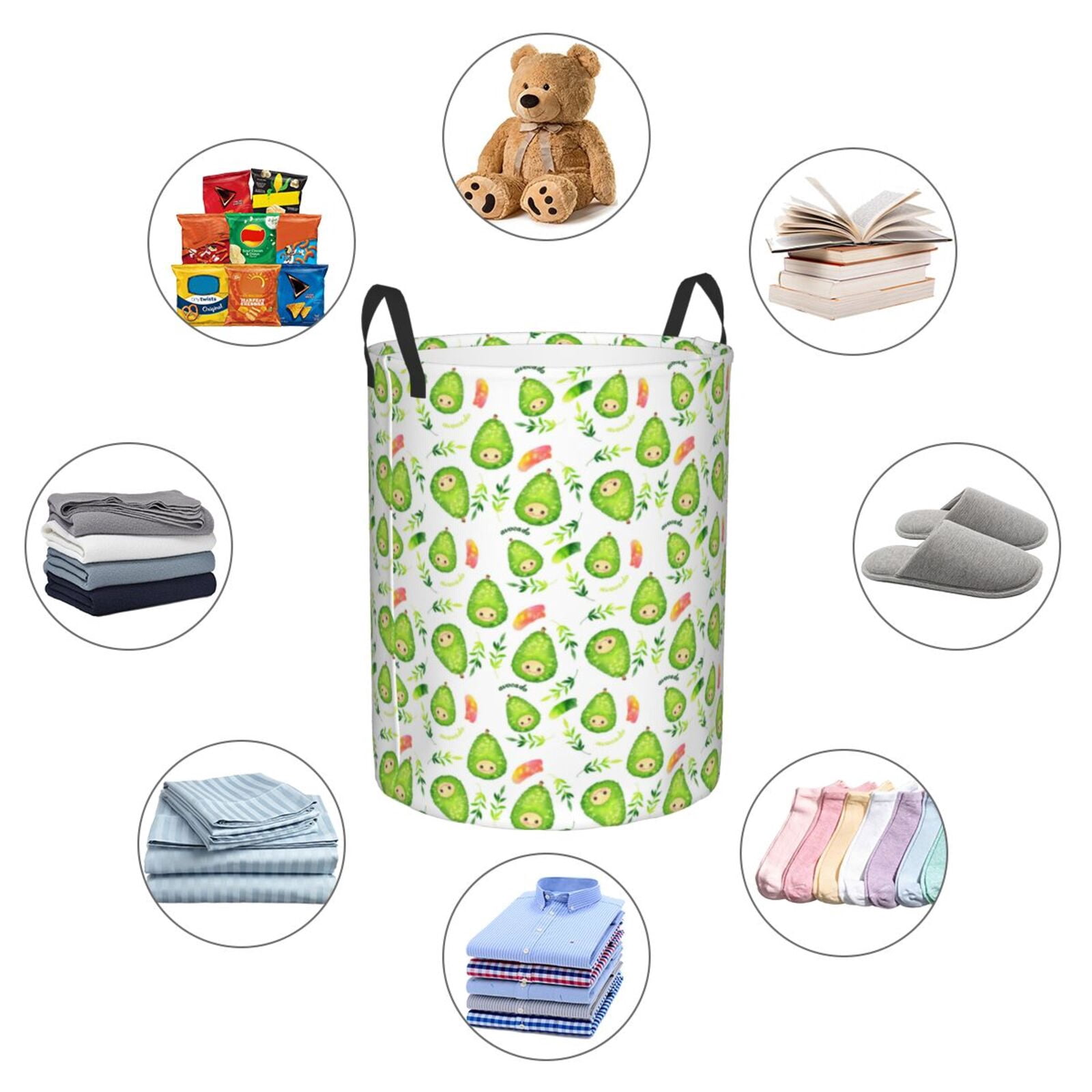Large Laundry Basket with Handles - Kawaii Avocado Kids Baby Dirty Clothes Laundry Hamper for Bedroom Aesthetic