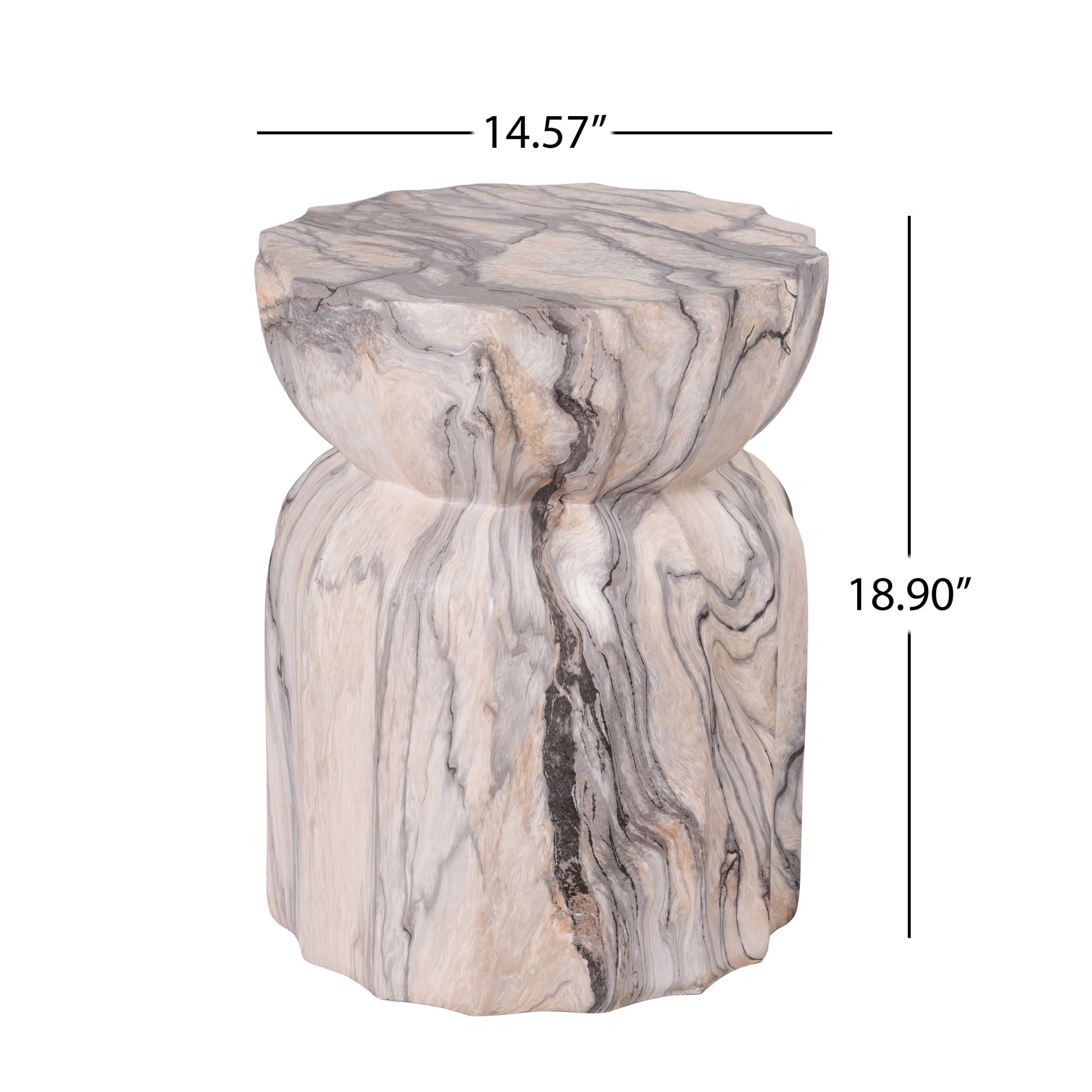 Christopher Knight Home 18.9" Lightweight Concrete Fluted Hourglass Accent Side Table, Natural Ink Marble