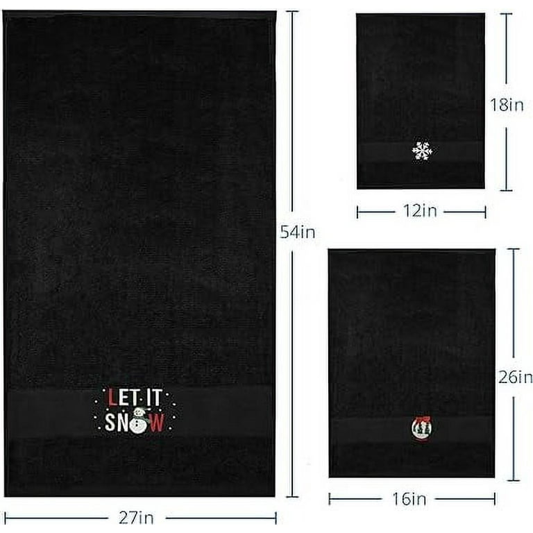 DAN RIVER 100% Cotton Christmas Towel Set Pack of 3 - Bath Towel (27x50),  Hand Towel (16x26”), Face Towel (12x18) Decorative Towel Set with  Embroidered Let It Snow - Black 