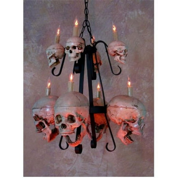 Chandelier Skull-Metal 4 Life-Size Skulls & 4 Med skulls on Metal Frame