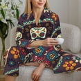 thumbnail image 6 of Lsque Skulls and Flowers Pattern Long Sleeve Pajama Set for Women - Soft 2-Piece Sleepwear and Loungewear Set with Pockets, Comfy Nightwear-Large, 6 of 7