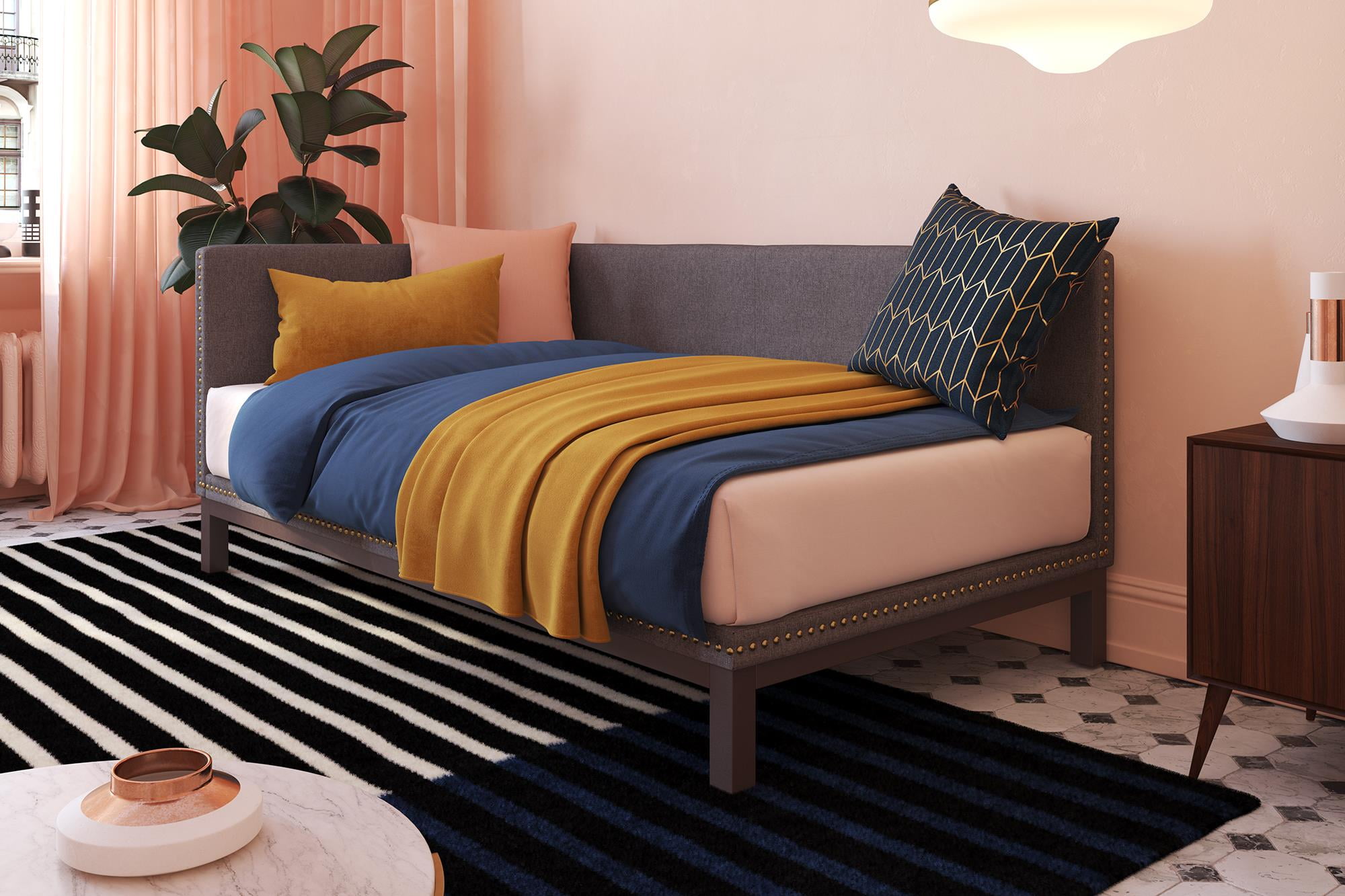 DHP Mid Century Upholstered Modern Daybed, Twin Size, Gray Linen