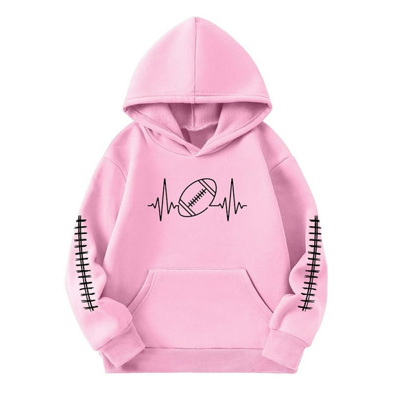 Tween Girls Hoodies Sweatshirts Kids Pullover Football Print Hooded Sweatshirt Casual Warm Jacket Clothing Pink Size 11-12T