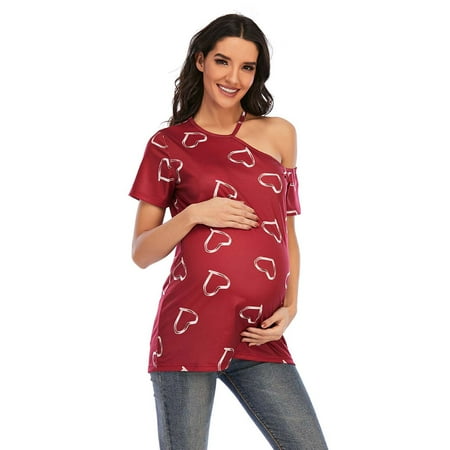 

Egmy Women off-the-Shoulder Printed top Maternity T-Shirt Plus Size Maternity Wear