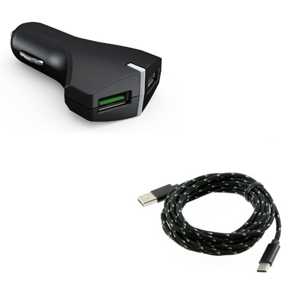 36W Fast Car Charger w Type-C 10ft USB Cable for OnePlus 9, Nord N200 5G/N100/N10 5G, Pro Phone - 2-Port USB Power Adapter, Charger Cord Power Wire Y3V for OnePlus 9, Nord N200 5G/N100/N10 5G, Pro