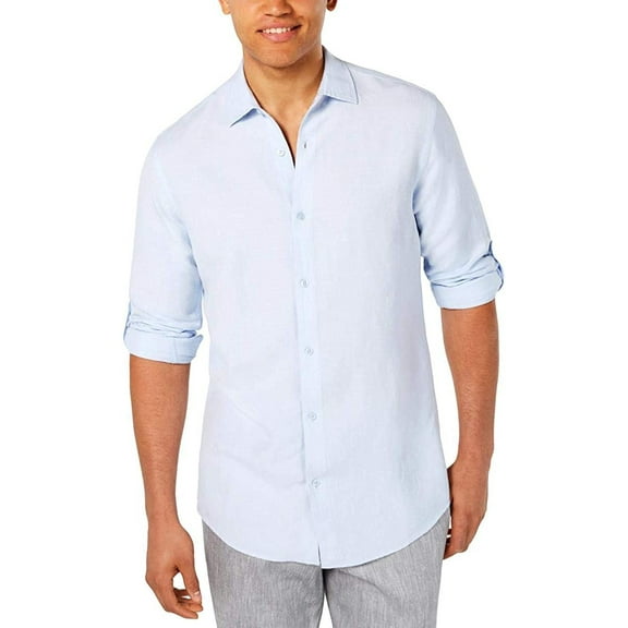 Mens Small Platoon Solid Linen Blend Button Down S