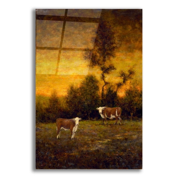 Epic Art 'Cowsiness In Gold' by Michael Fratrich Acrylic Glass Wall Art, 12" x 16"