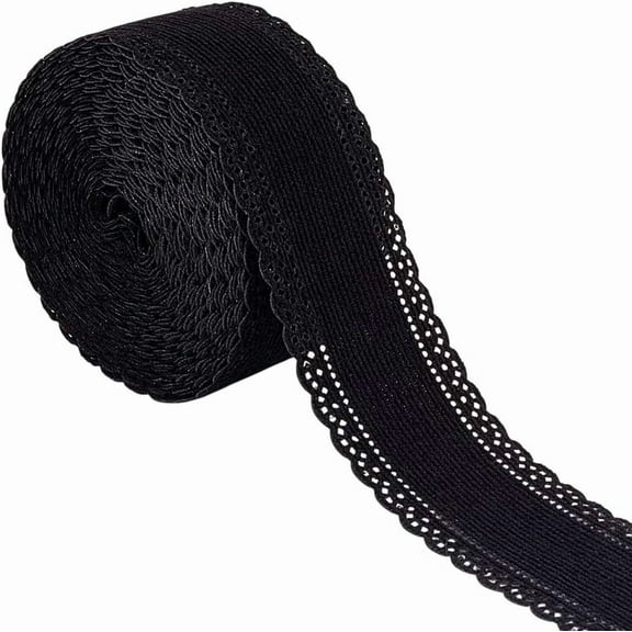 5 Yards Black Scalloped Edge Ribbon1-1/2 inch Lace Edge Corduroy RibbonScalloped Edge Crocheted Lace Trim Fabric for Scrapbooking Wrapping Sewing Craft Wedding Home Décor Black