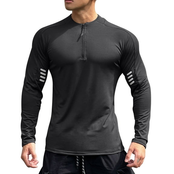 Mens Workout Shirts Qiggri Men's Round Neck Zipper Long Sleeved T-Shirt Sports Breathable Cycling Suit