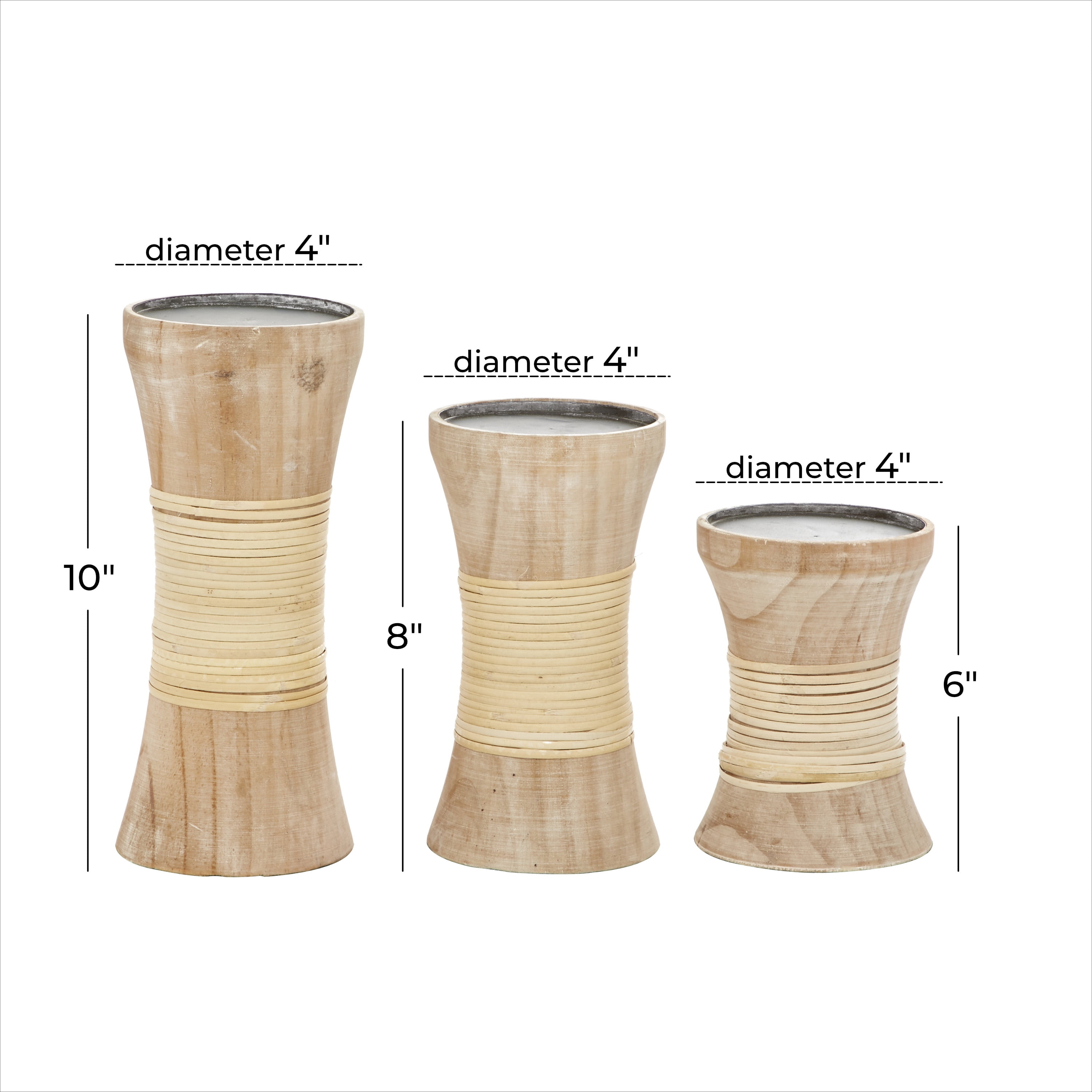 DecMode Indoor 10", 8", 6"H Coastal Wood Candle Holder, Brown, 3 - Pieces