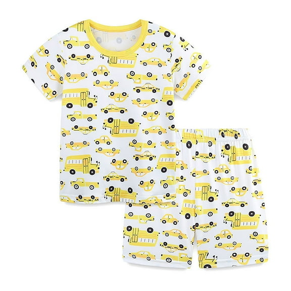 WOYY Toddler Boys Pajamas Car Prints Short Sleeve Top and Shorts Sleepwear Homewear Set
