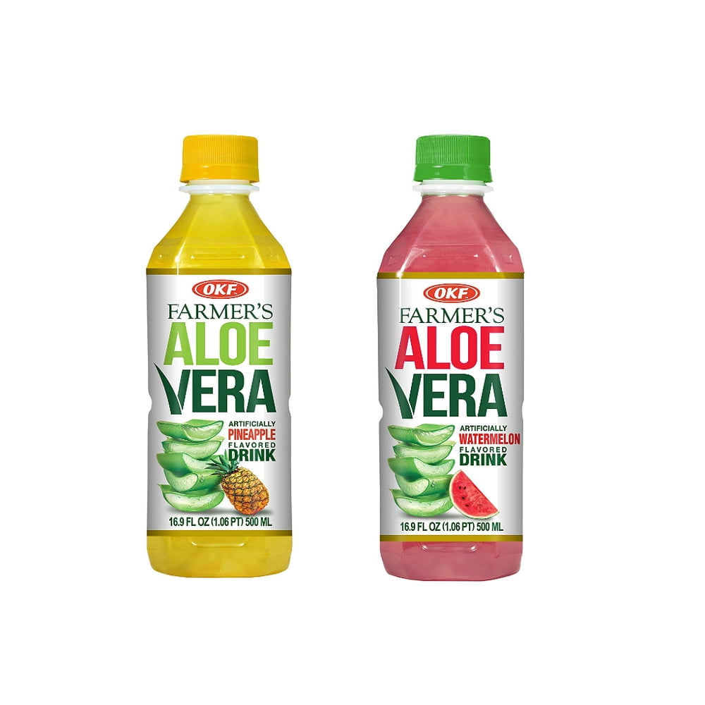 OKF Farmer's Aloe Vera Drink, Pineapple and Watermelon, 16.9 Fluid