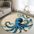 thumbnail image 2 of Vintage Blue Octopus Large Area Rugs for Bedroom Living Room, Soft Non Slip Carpet Bedside Rug, Summer Coastal Ocean Wave Round Floor Cover Kitchen Accent Rug 3.3' for Dining Room/Office, 2 of 9
