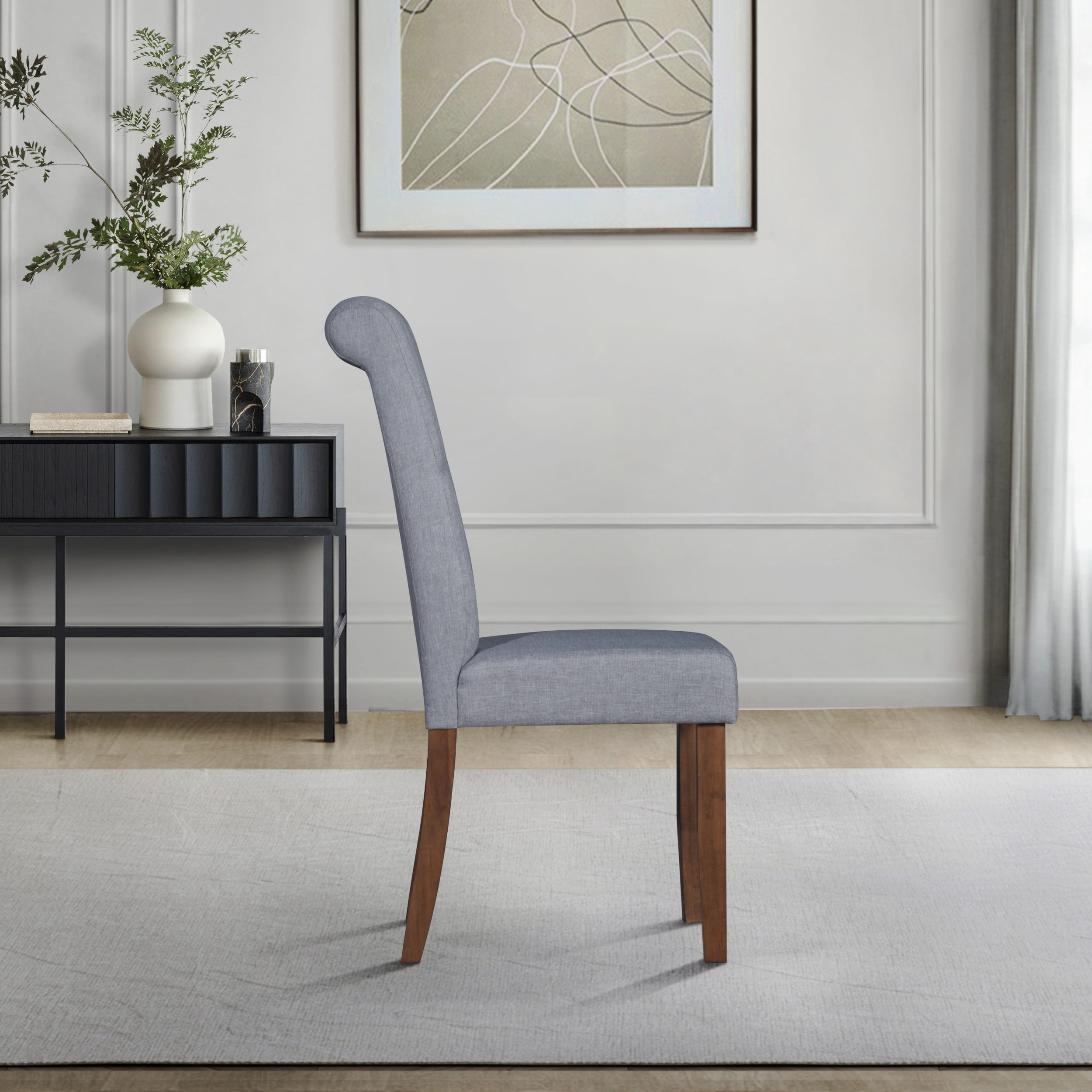 Home Design Gaffney Dining Chair (Set of 2), Brown/Gray, Roll-back design, Button-tufted back, Padded seat, Comfortable seating, Sturdy frame, Modern style, Durable construction