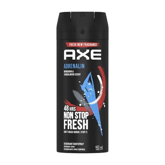 Axe Adrenalin Body Spray for Men, 5.07 Oz (150ml) |Mandarin & Sandalwood scent |48H Non Stop Fresh |1 Pack