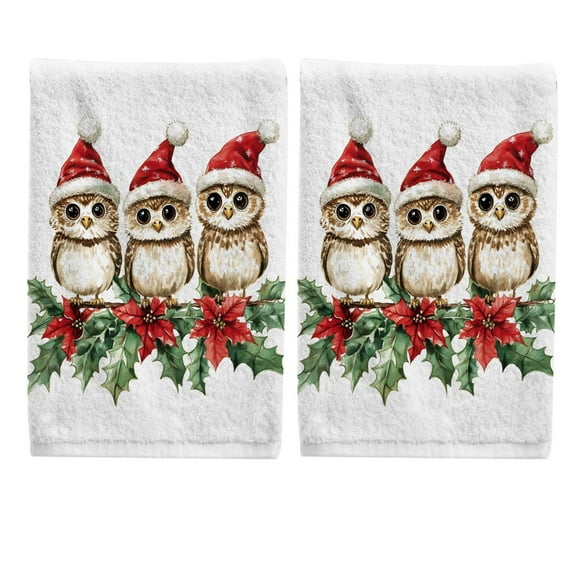 Ryvnso Christmas Owls Hand Towels Set for Bathroom Cotton Face Towel Decorative 15.5x29.5 inch