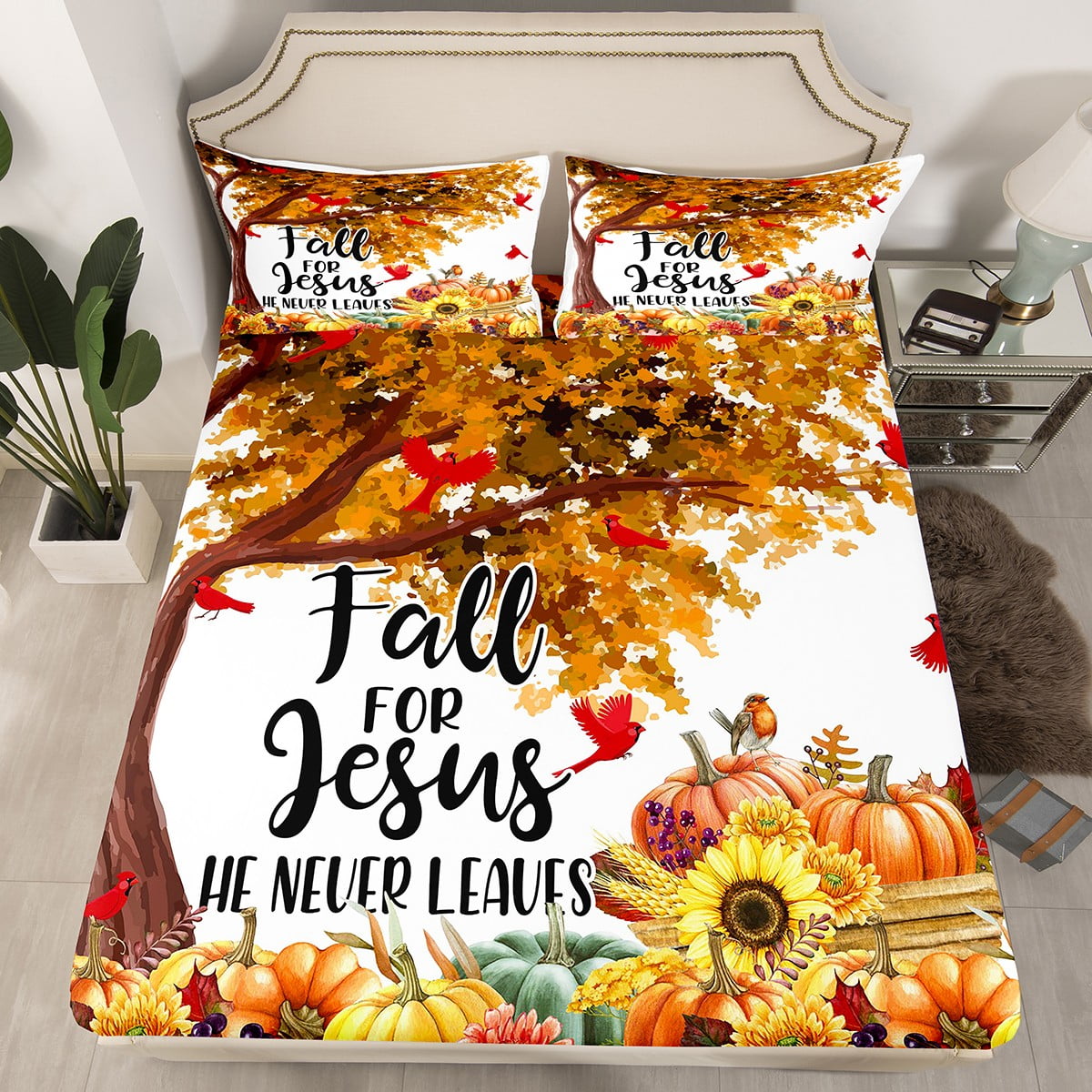 Autumn Fall Sunflower order QUEEN 3 Piece Quilt Set