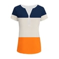 thumbnail image 4 of CYMMPU Women's Short Sleeve Shirts Zipper Color Block V Neck Tunic Tops Casual Blouse Summer Fashion T-Shirts Orange XL, 4 of 6