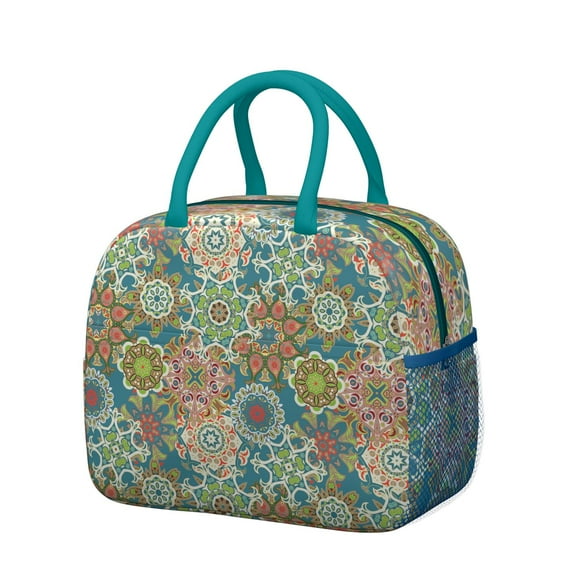 Reusable Boho Lnsulated Lunch Bag for Women & Men-Leakproof Water-Resistant Cooler Tote,Large Capacity(10.6x8.7x6.3in)for Work,Office,Travel,Picnic,Beach.