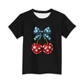 thumbnail image 4 of BRGZLK Girl's Independence Day T-Shirt Summer USA 250 Years Casual Round Neck Tops Cute Cherry Print 4th of July Short Sleeve Trendy T-Shirt Holiday Tee Black 3-4 Years, 4 of 6