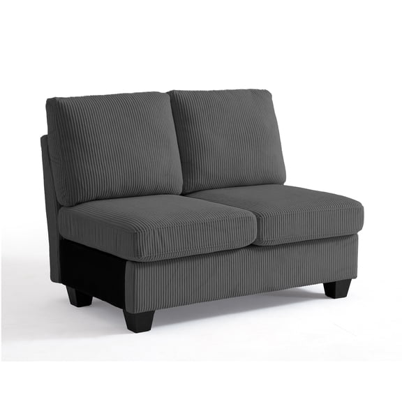 CHIC HOUSE Middle Module for Modular Sectional Sofa, Double Seater Corduroy Unit with Armrest, Customizable Chaise or Storage Ottoman Connector,Gray