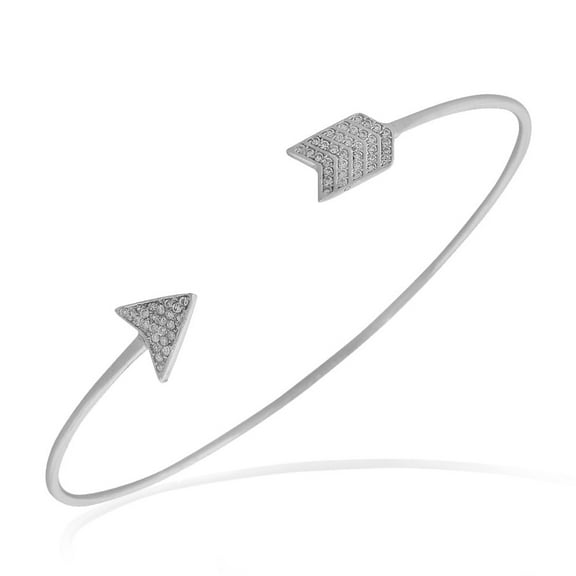 925 Sterling Silver White Clear CZ Arrow Open End Bangle Bracelet
