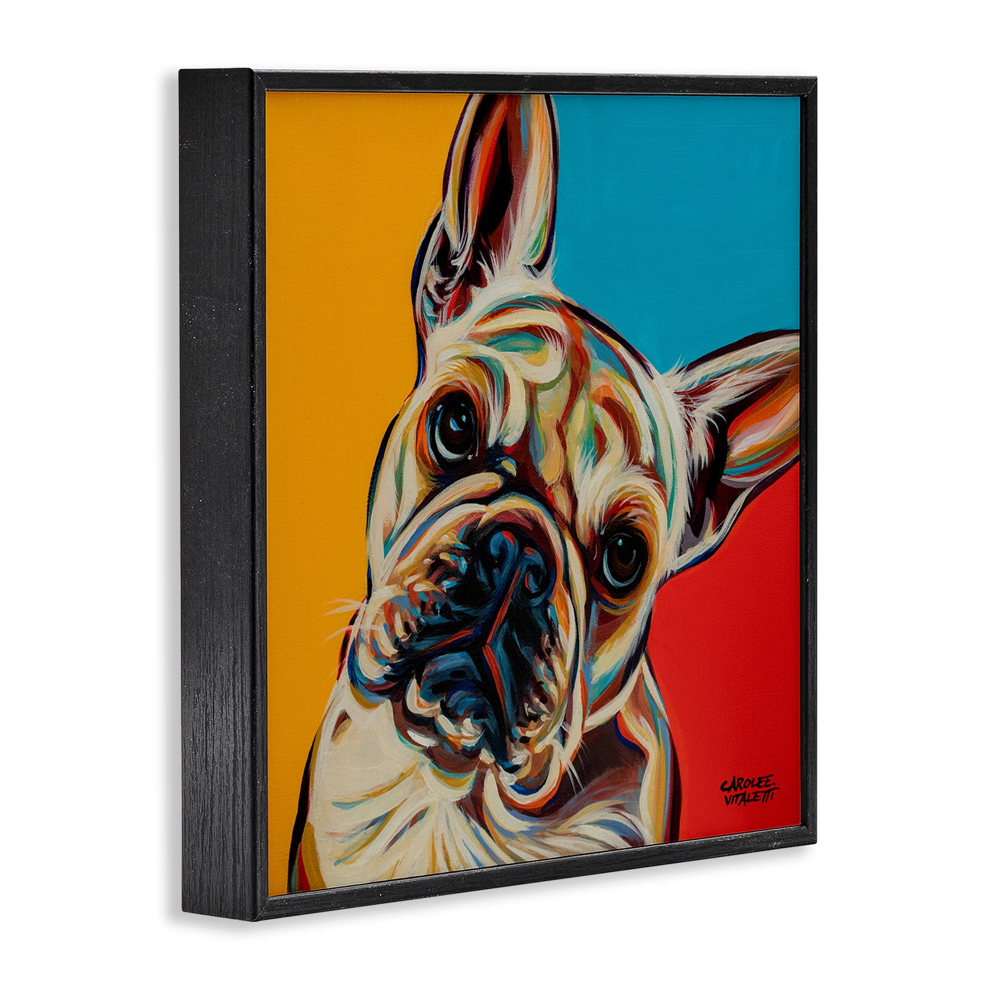 Stupell Industries French Bulldog Pop Portrait Animals & Insects Painting Black Framed Art Print Wall Art, 24 x 24