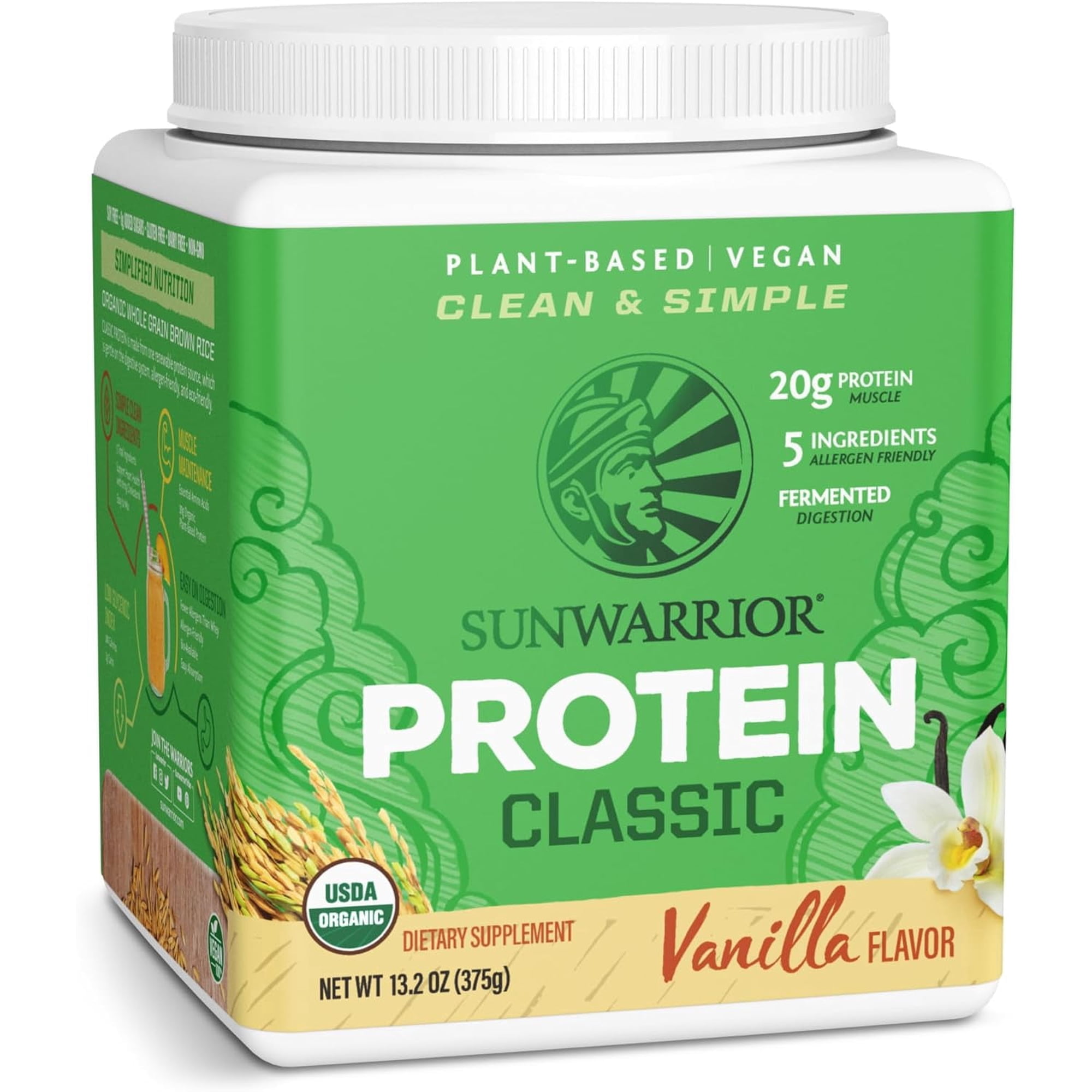 Sunwarrior Classic Protein Vanilla Organic Vegan Protein Powder with BCAA 375g