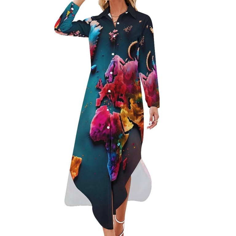 sachin and babi light blue dress 2025 Colorful World Map Chiffon Dress Map Of The World Elegant Dresses  Stylish Casual Dress Womens Sexy Custom Clothing Big Size